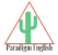 Paradigm English's logo which is a green cactus in the middle of the a thin, red triangle